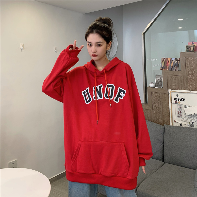 SUXI NEW Áo Hoodie Dáng Rộng Có In Chữ Phong Cách Hàn Quốc Cho Nữ