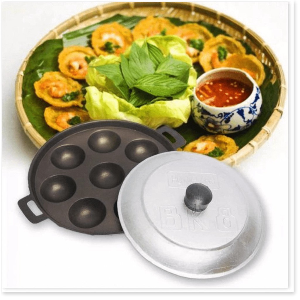 KHUÔN ĐỔ BÁNH KHỌT - BÁNH CĂN 8 LỖ HOẶC 12 LỖ TRÁNG MEN CHỐNG DÍNH -  6233