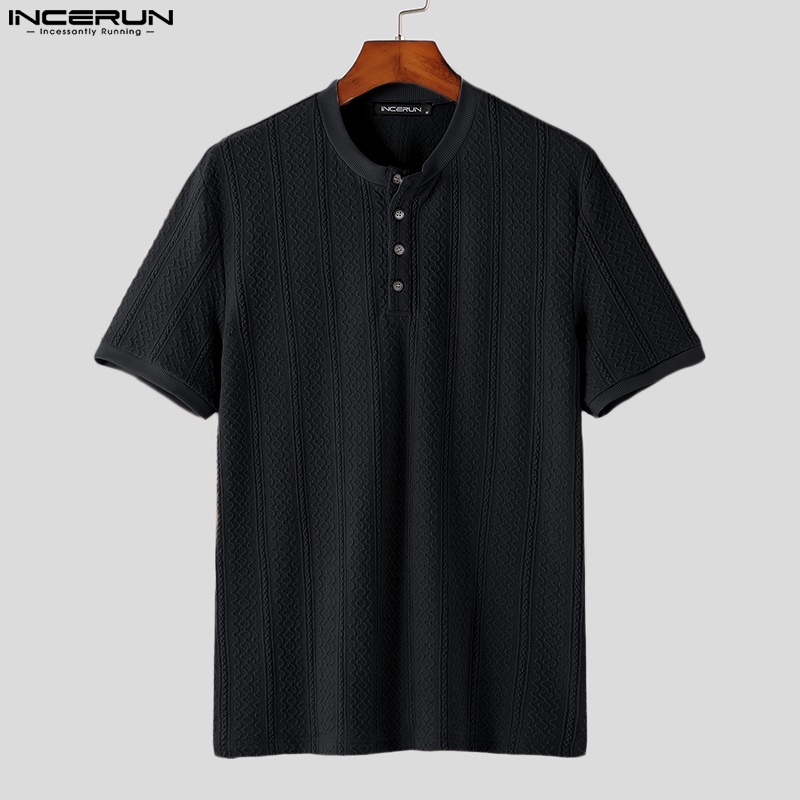 Áo thun dệt kim INCERUN tay ngắn phối nút thời trang mùa hè cho bam