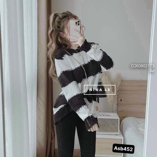 Áo len rách sọc màu đen trắng hàng QC!