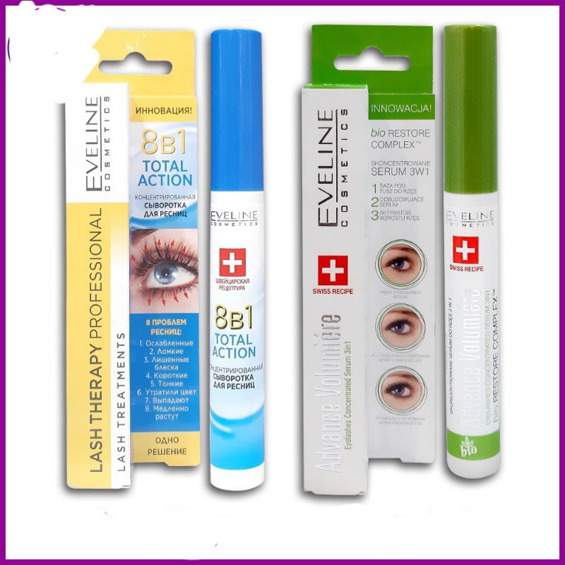 Huyết thanh dưỡng mi eveline 8in1 lash therapy và dưỡng mi Advance volumiere 3in1
