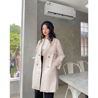 Trench coat tay cài kem