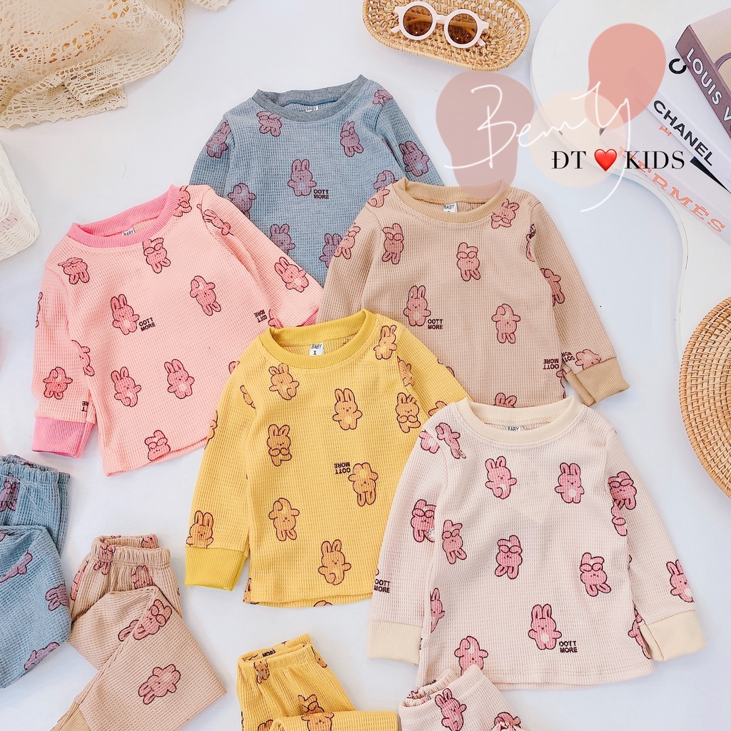 Bộ quần áo dài tay thu đông dài tay cho trẻ em bé gái bé trai chất tổ ong