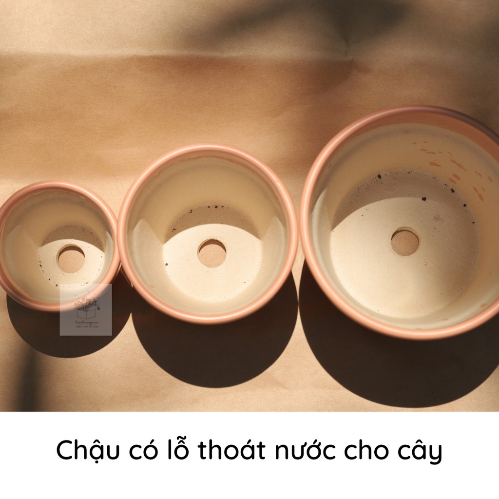 COMBO 3 CHẬU SỨ ĐỦ MÀU TRÁNG MEN - CHẬU ĐẠI - CHẬU TRUNG - CHẬU MINI