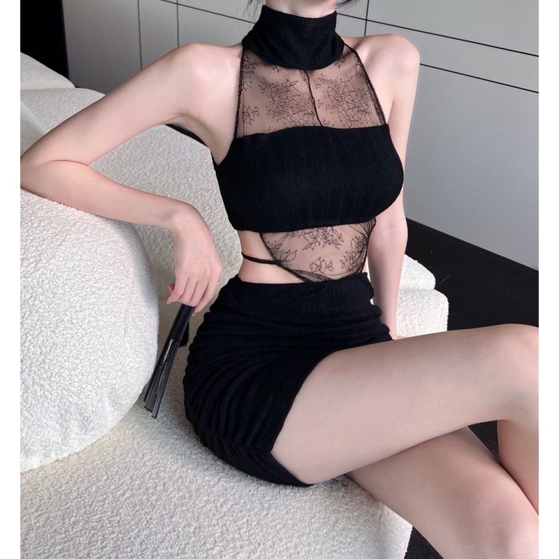 Đầm Cổ Cao Không Tay Phối Ren Gợi Cảm Thời Trang Mùa Hè Hàng Mới Dành Cho Bạn Nữ