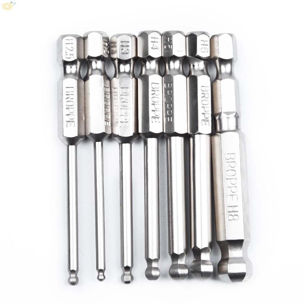 Set 7 mũi tuốc nơ vít bằng thép S2 màu bạc 1/4inch 65mm 2/2.5/3/4/5/6mm độ chính xác cao