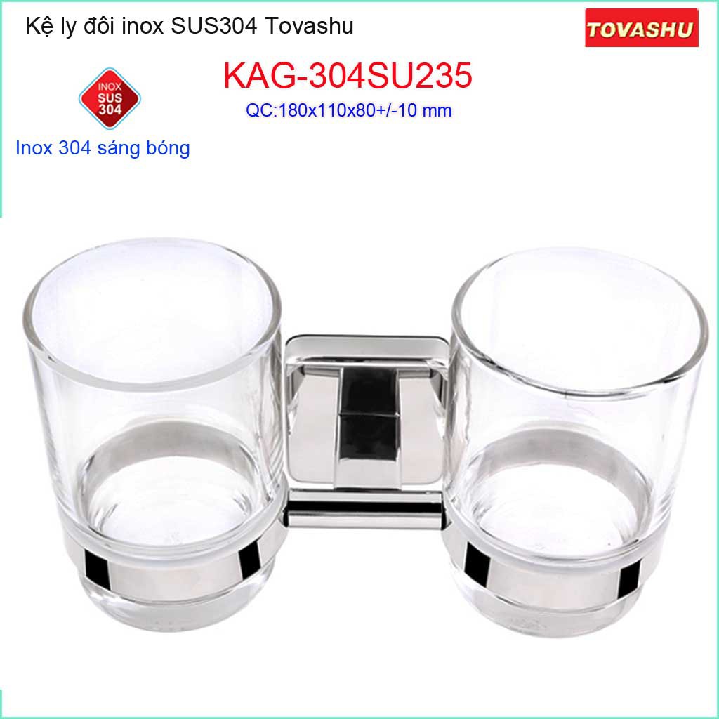 Kệ Ly Tovashu KAG-304SU235, kệ ly đôi đánh răng Inox SUS304 Nhật cao cấp