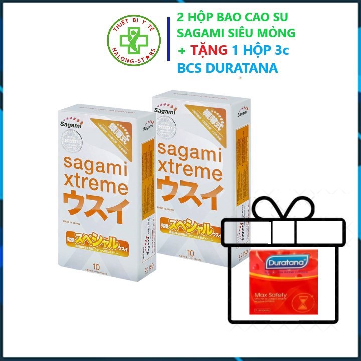 Mua 2 tặng 1 - 2 hộp bao cao su Sagami (hộp 10 chiếc) siêu mỏng tặng 1 hộp 3 chiếc Duratana - cảm xúc x3