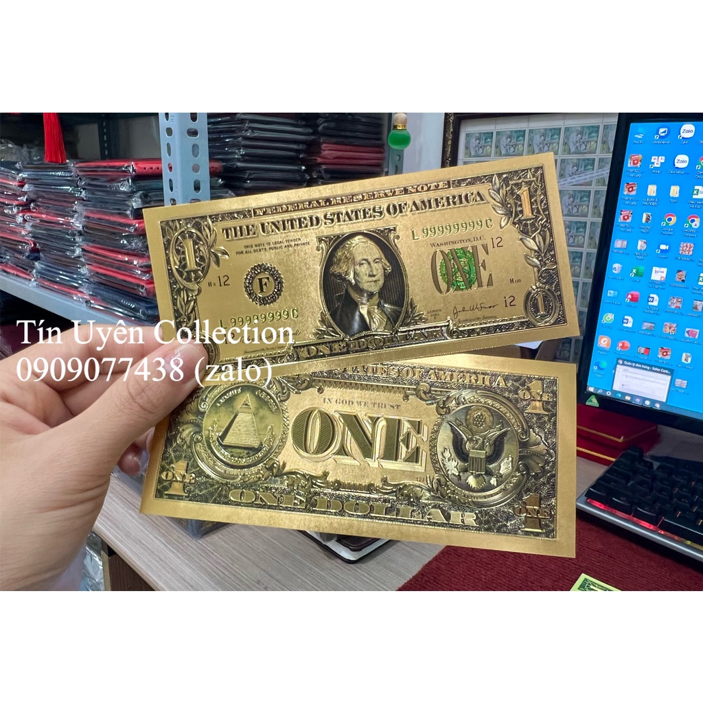 Tờ tiền kye niệm 1 Usd Plastic mạ vàng trưng bày độc đáo