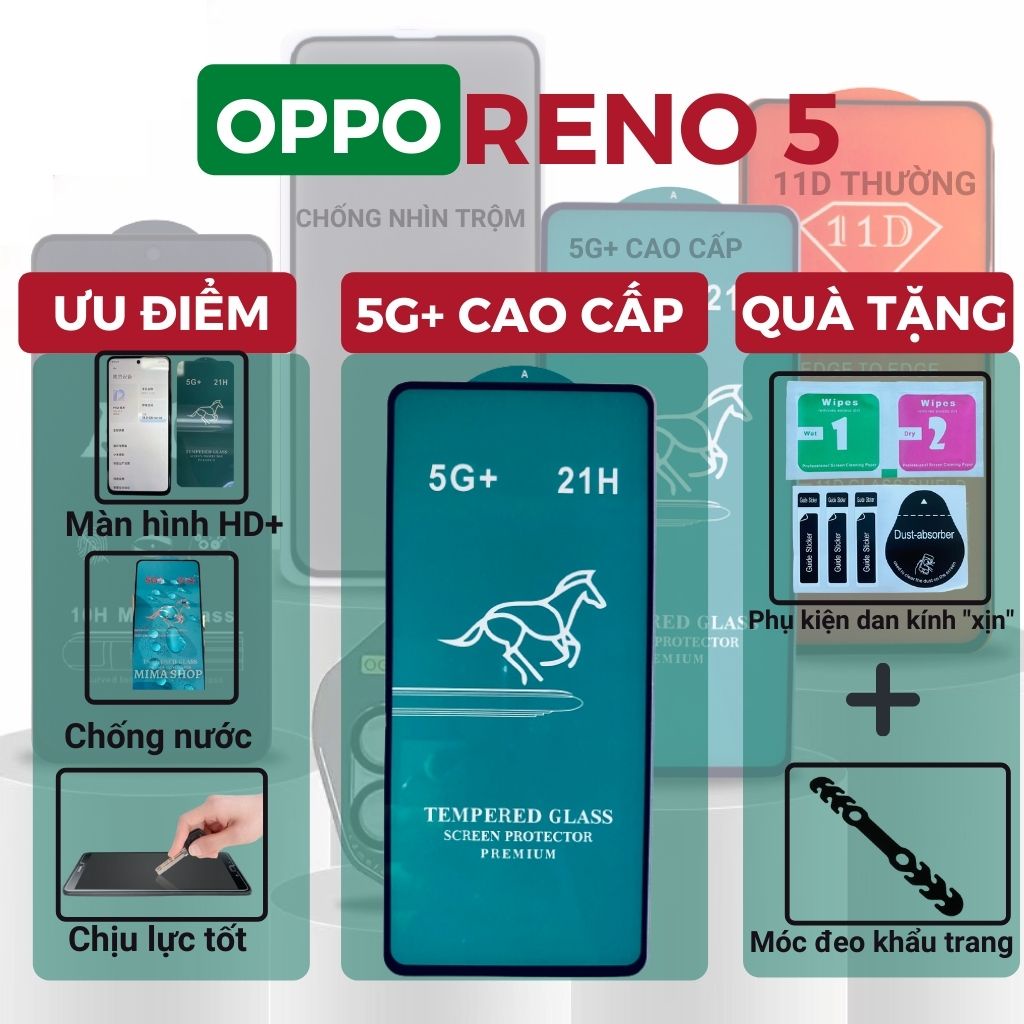Kính cường lực Oppo Reno 5 🎁Quà Tặng 🎁 -Siêu chuẩn - Full màn cao cấp OG+ độ cứng 21H siêu mượt chống bám vân tay [LEO]