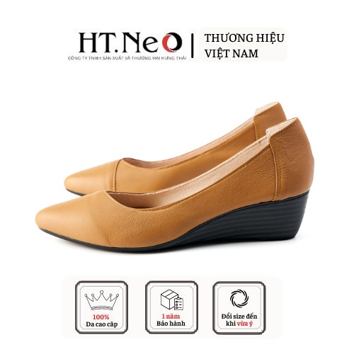 Giày nữ đế xuồng HT.NEO da bò mềm mại đế xuồng 5cm, cực sang chân NU98