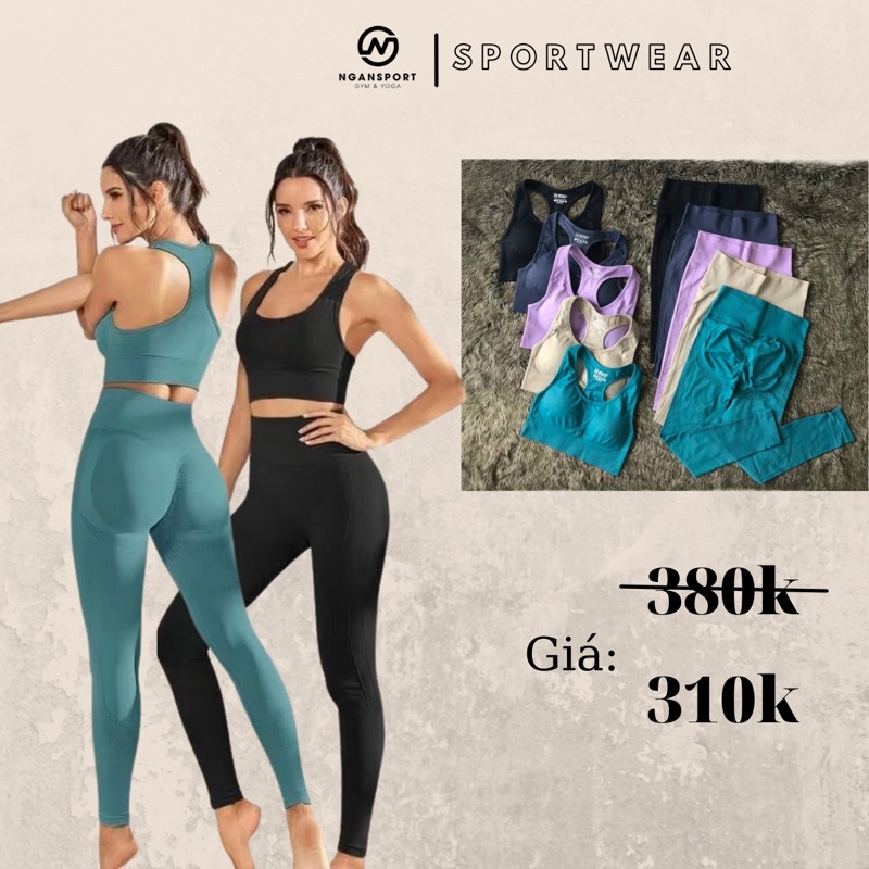 set tập gym và yoga Botee , áo 3 lổ , quần chun mông SQC07