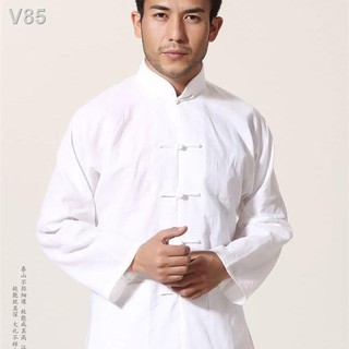 ▲[Tang suit nam cotton và linen plus size ｜ Men s casual] của Tang quần áo quốc gia đáy sơ mi dài tay trắng cho