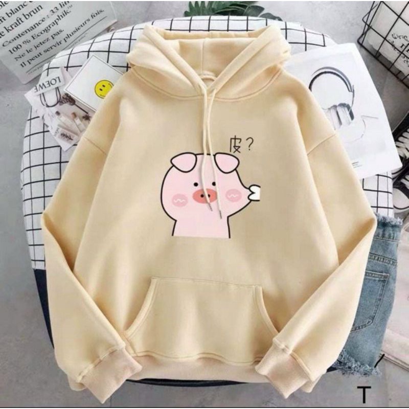 ÁO HOODIE UNSEX NỈ BÔNG IN CON HEO DỄ THƯƠNG
