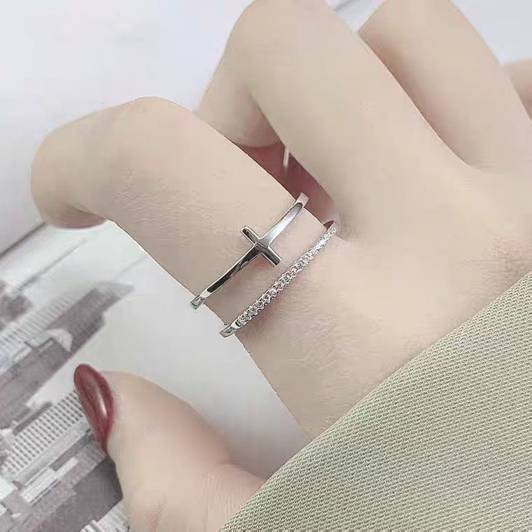 Nhẫn Nữ Chữ Thập Đính Đá Nhân Tạo Phong Cách Hàn Quốc R09