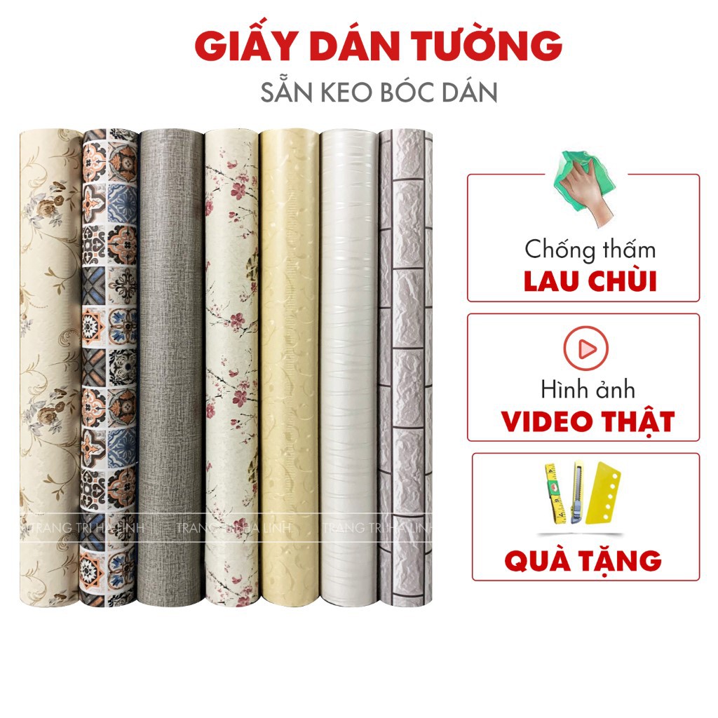 Giấy dán tường hoa văn 3d sẵn keo bóc dán trang trí phòng ngủ phòng khách chống thấm nước