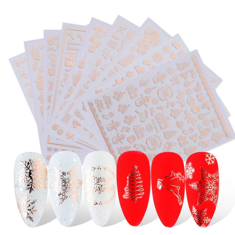 MIH Set 1 / 9 Tấm Hình Dán 5D Họa Tiết Hoa Tuyết Tuần Lộc / Hươu / Cây Cối