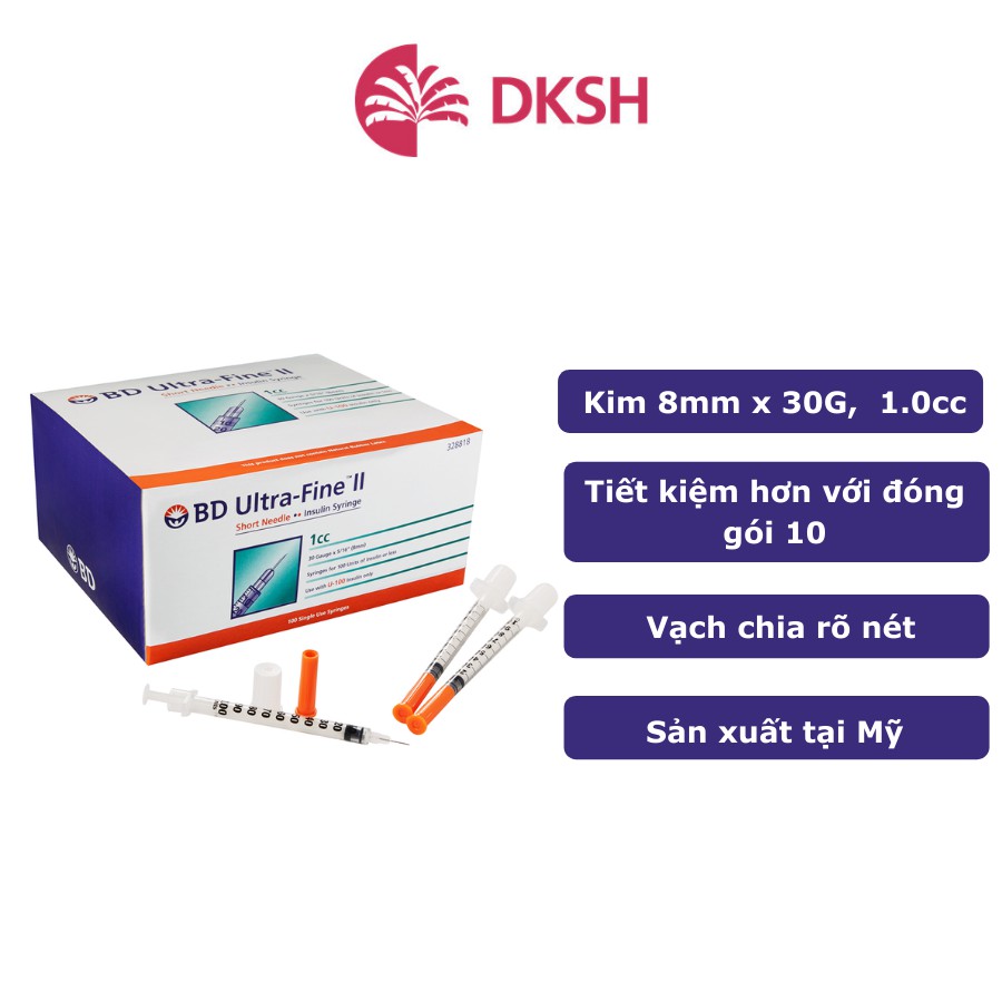 Bơm tiêm insulin  BD Ultra-Fine™  cây dành cho người điều trị tiểu đường 8mm, 1cc x30Gx100 Becton Dickinson