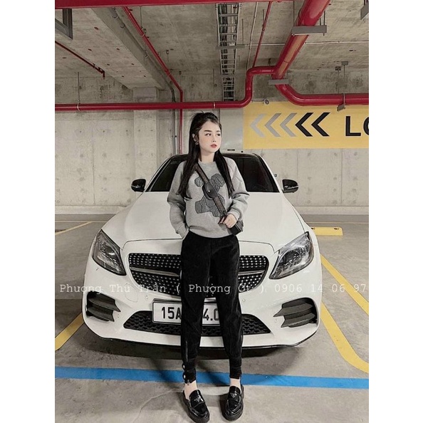 Quần nhung  bom khoá ống đai cúc cạp chun