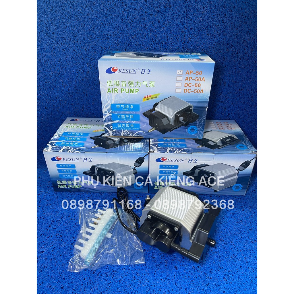 Máy Sủi Oxy 6 Vòi Resun AP-30 16W , 8 Vòi Resun AP-50 25W siêu êm, 12 Vòi AP-80B 40W , đảo KALDNET , bọc sắt