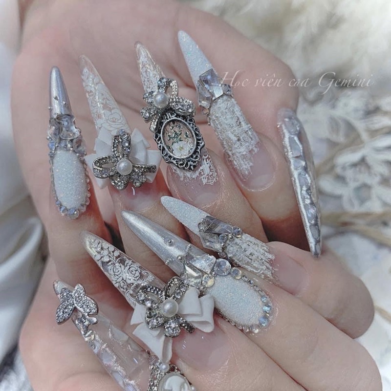 Đá Hồng kong mix size trang trí móng loại túi 6 ngăn