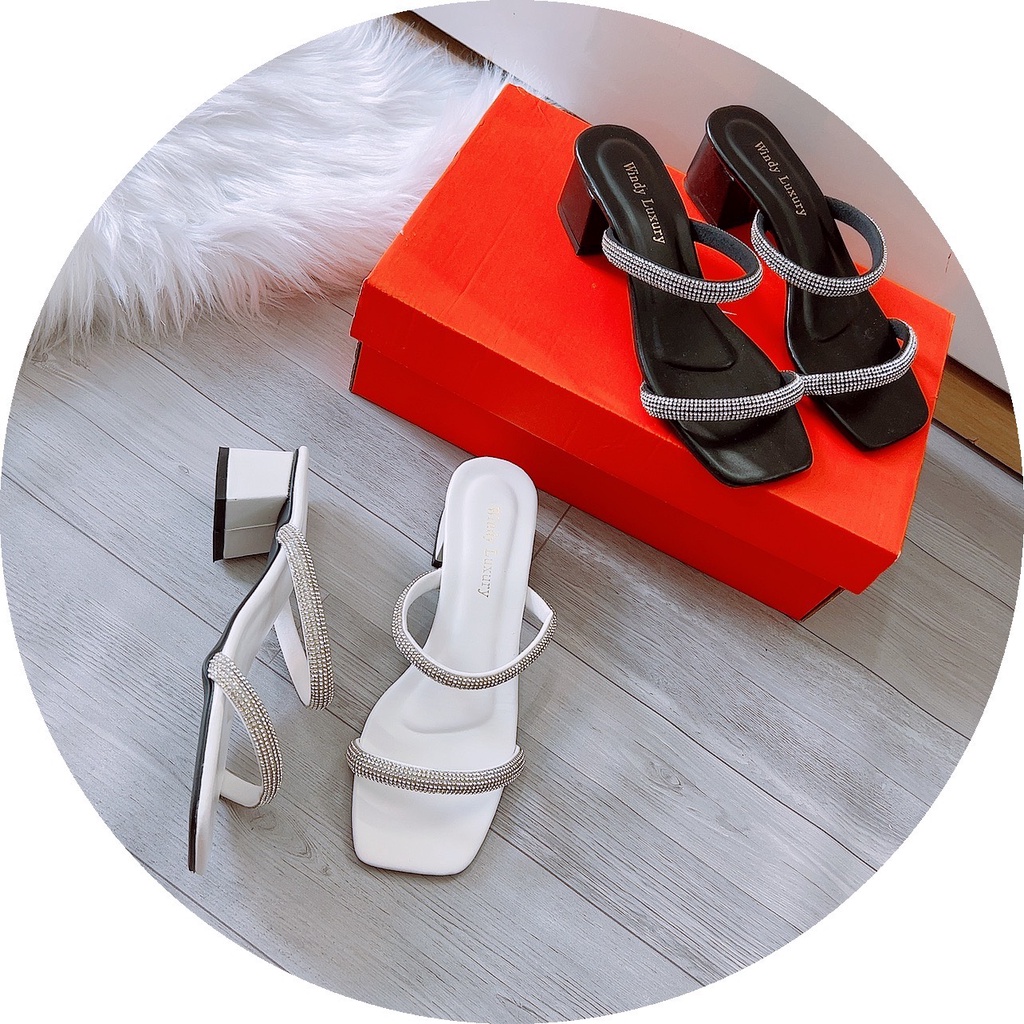 [SHOPEE TRỢ GIÁ] DÉP GUỐC 2 QUAI ĐÁ ĐẾ VUÔNG 5P DA LÌ HOT HIT- ẢNH CHỤP THẬT