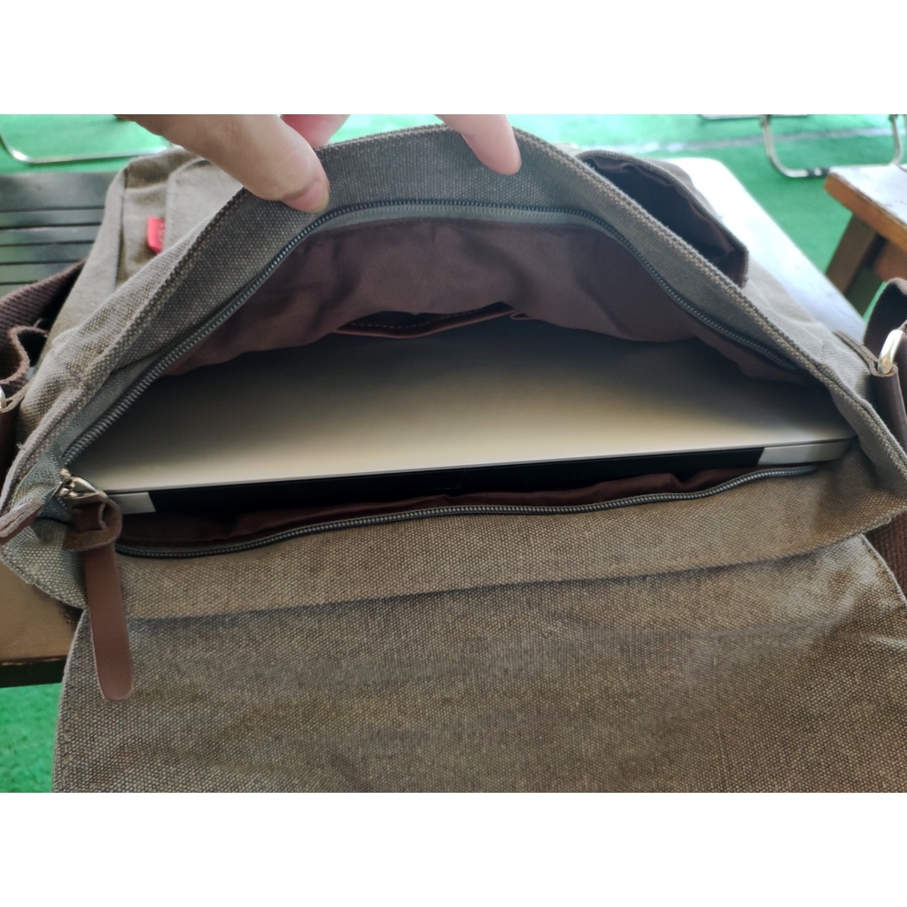 Túi Nam Đeo Chéo Messenger Vải Canvas Chống Thấm Màu Nâu / Xám Vừa Lap 13&quot;3 inch Zachi Shop T57