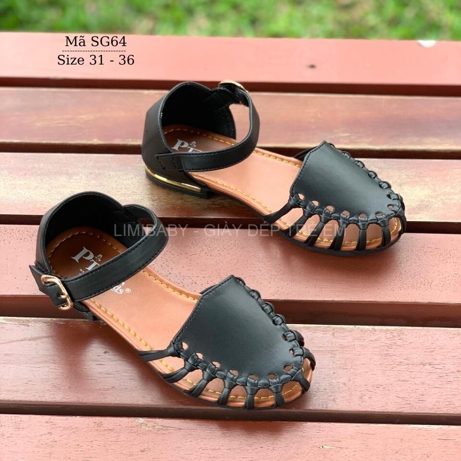 Sandal cho bé gái BIBIKIDS rọ bít mũi màu đen kiểu dáng búp bê duyên dáng phong cách Hàn Quốc 6 - 12 tuổi SG64