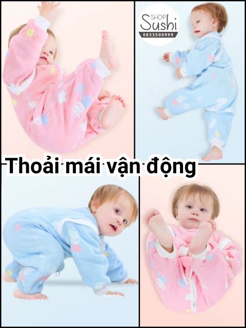 Túi ngủ trẻ em vải xô dày, Túi ngủ cho bé, bộ body xô dày