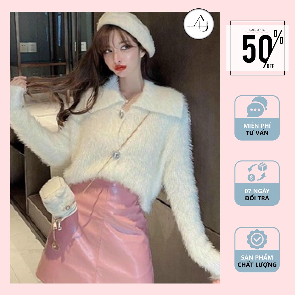 Áo Khoác Len Lông Thỏ Kiểu Dáng Cardigan Crotop Tay Dài  AU.DESIGN Phong Cách Hàn Quốc Tiểu Thư Sang Chảnh