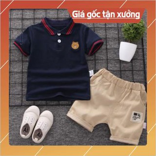 Set quần áo bé trai áo polo in gấu và quần đũi cho bé, Hàng quảng châu cao cấp