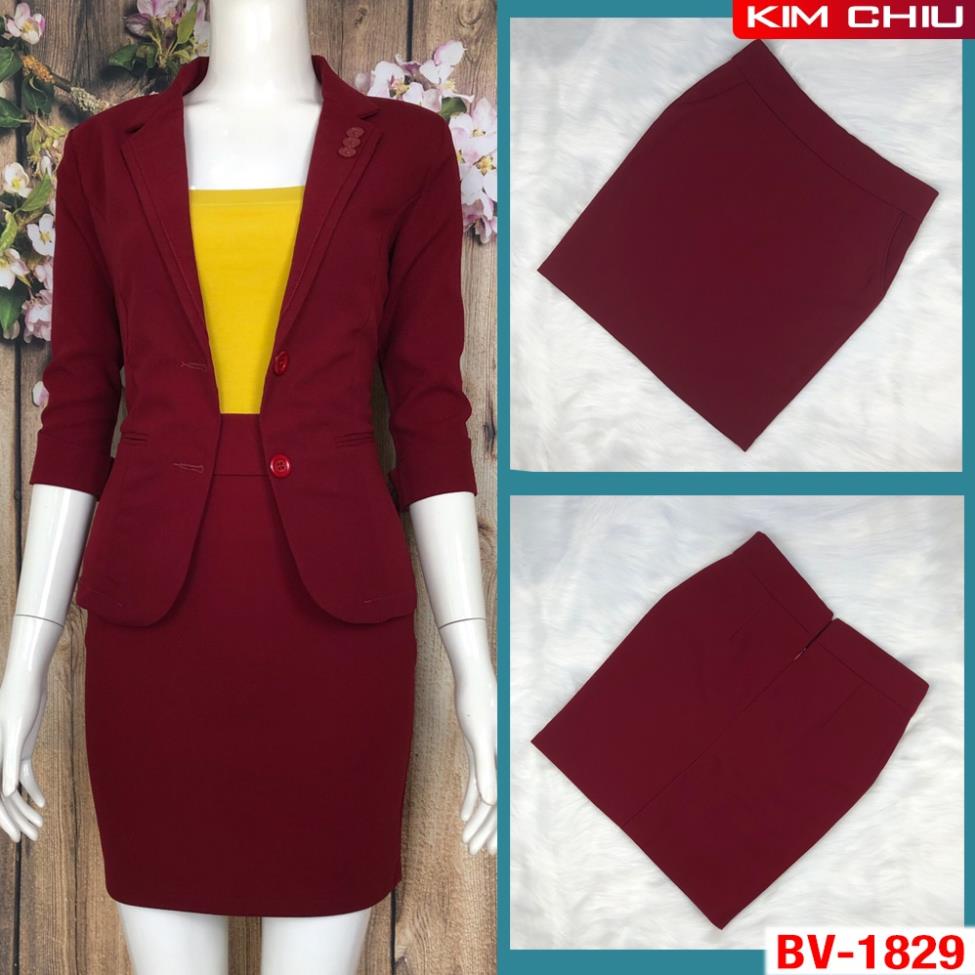 Bộ Vest, Sét Vest Nữ Công Sở Cao Cấp Kim Chiu Màu Đỏ Đô, Áo Tay Lỡ Kết Hợp Chân Váy Ôm Vải Tuyết Mưa. BVTLĐĐ-1829 J2K