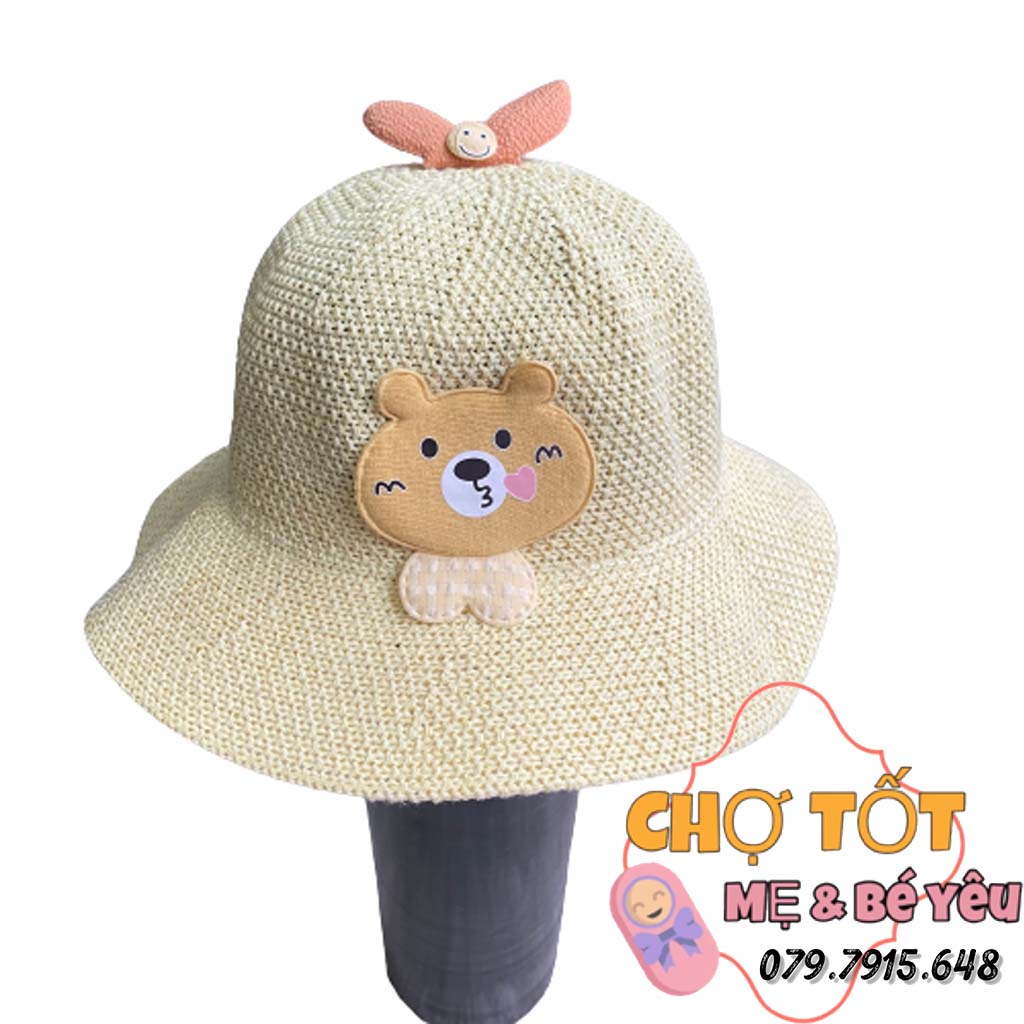 Nón Mũ Cói Cho Bé Gái Hình Gấu Đáng Yêu (3-5 tuổi)