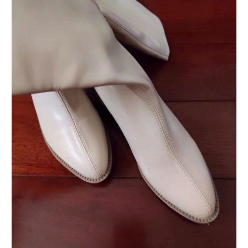 Bốt đùi cao cổ EMY giày boots nữ cổ vát da PU mềm khóa sau boot mũi tròn đế dày 5 cm boost thời trang