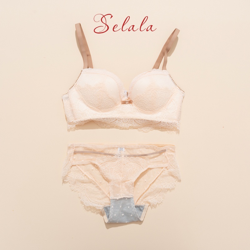 Set Đồ Lót Ren Selala Không Gọng Đính Nơ Cúp Ôm Ngực Thoải Mái SET19