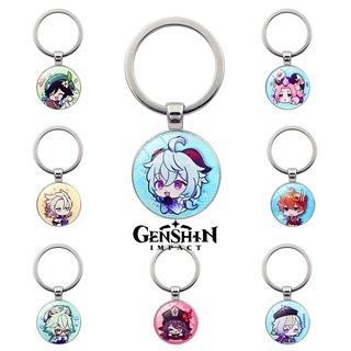 Móc khóa mặt kính in hình Genshin impact zhongli hutao