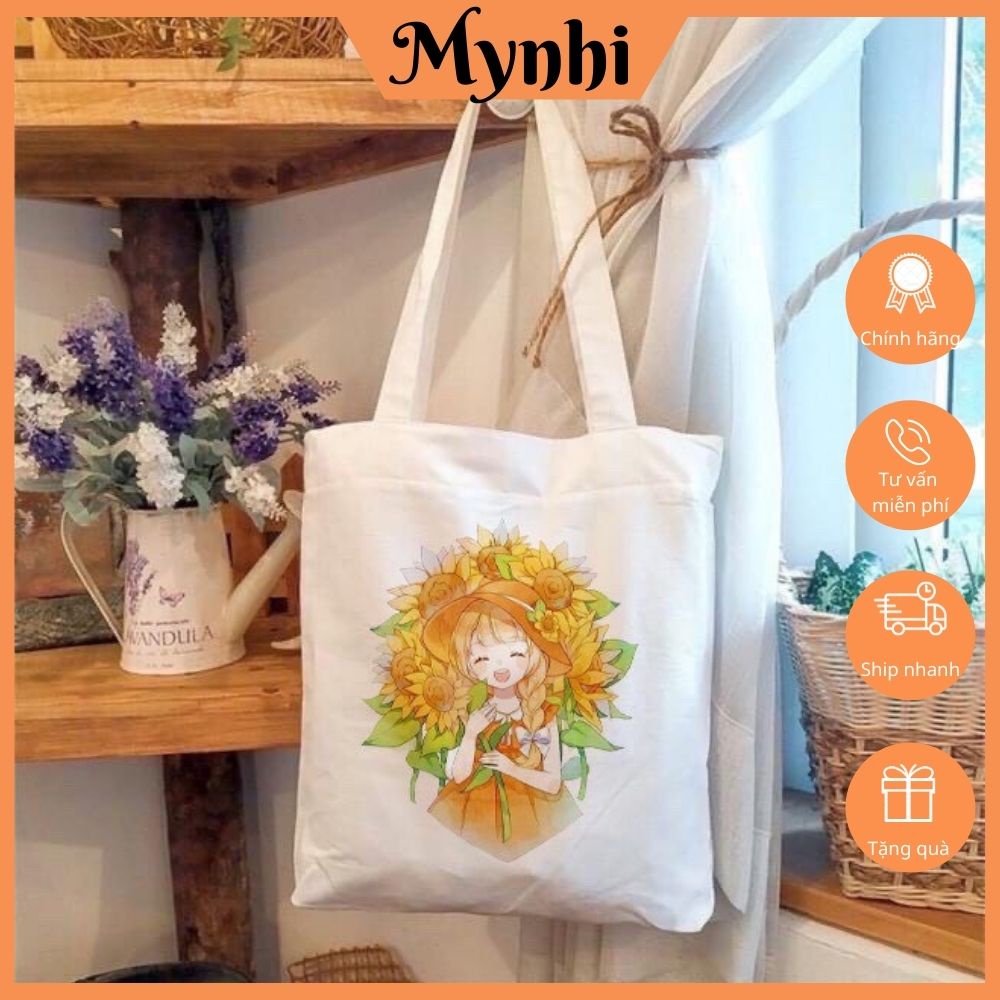 Túi tote vải đeo chéo đeo vai canvas in hoạ tiết cô gái SHOPMYNHI SMN249