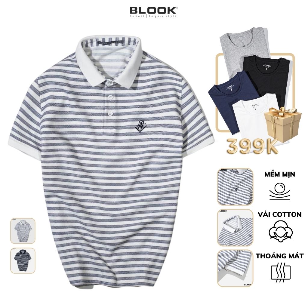 Áo polo nam slimfit BLOOK Vải thun cá sấu thun gân nhẹ dày dặn co gian 4 chiều mã 32084 (HÌNH THẬT)