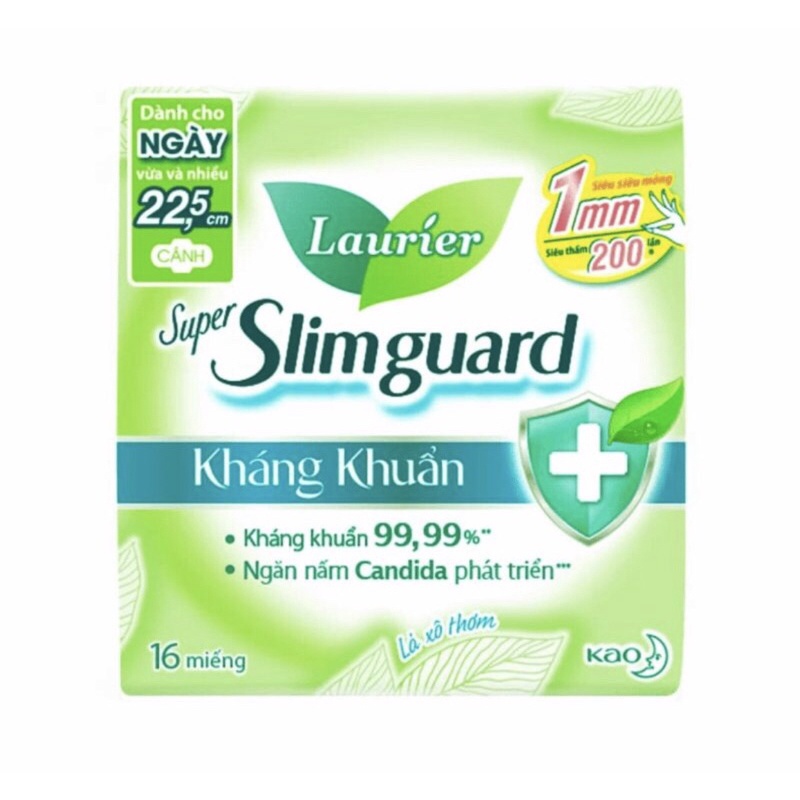 Băng Vệ Sinh Laurier Slimguard Siêu Mỏng Kháng Khuẩn 16 Miếng