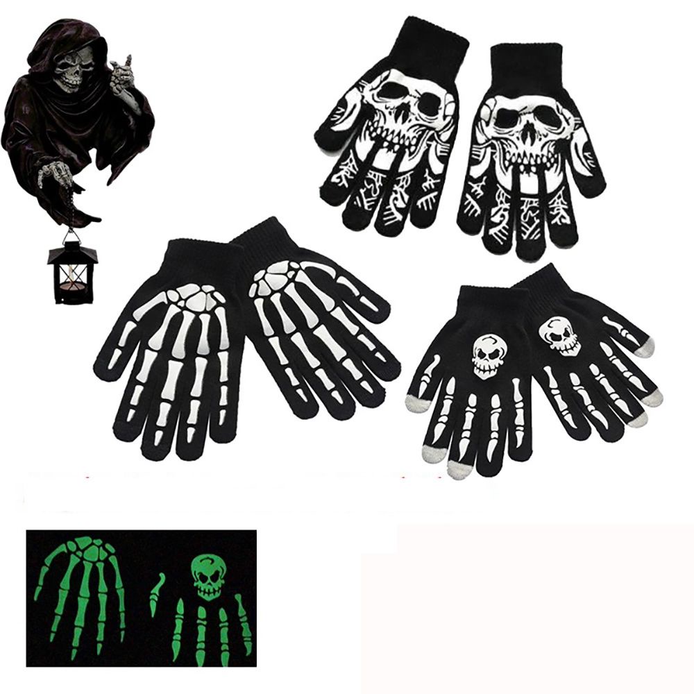 Găng tay hở ngón chống trượt hình bộ xương phát sáng thời trang độc đáo