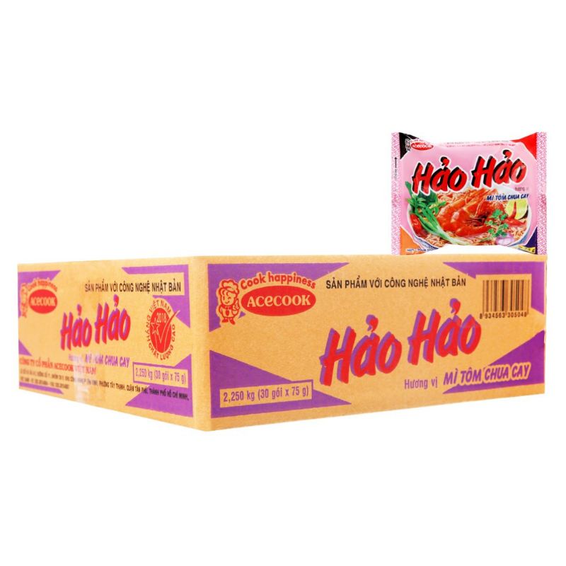 Thùng 30 gói mì ăn liền Hảo Hảo chua cay 75 g