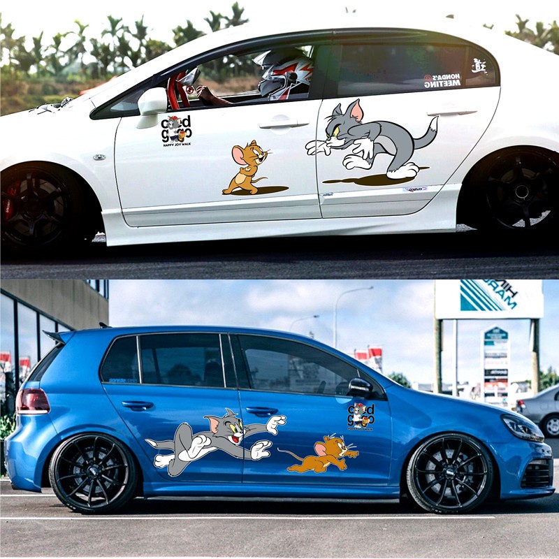 Miếng dán trang trí cửa xe hơi hình mèo và chuột sáng tạo