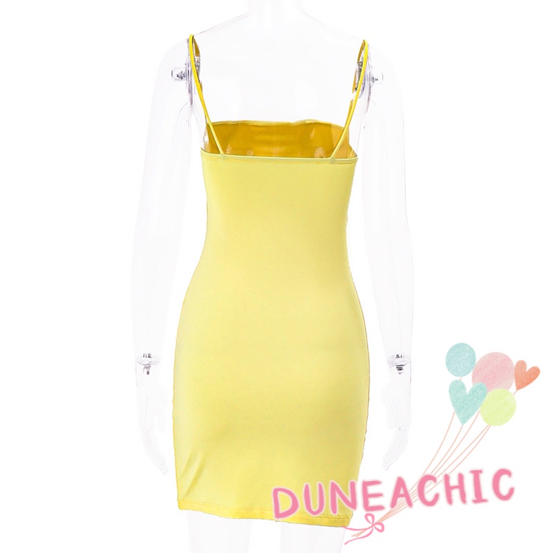 DUNEA Đầm không tay hở vai màu trơn thời trang dành cho nữ