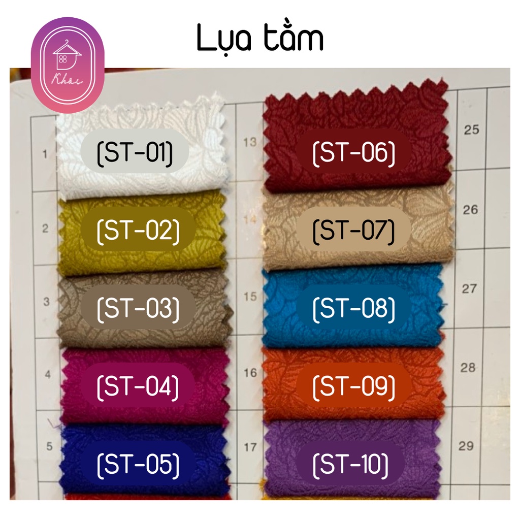 Vải lụa tằm hoa văn sang trọng màu trơn may áo, váy, đàm cực chất