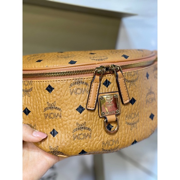 Túi đeo hông/đeo chéo unisex da thật hoạ tiết logo thương hiệu MCM cao cấp