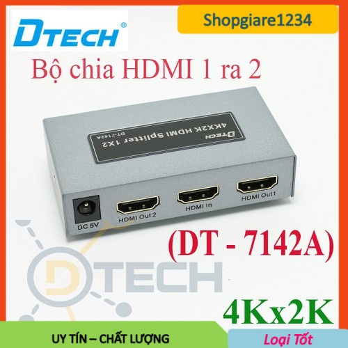 [Mã ELHACE giảm 4% đơn 300K] Bộ chia HDMI 1 RA 2 cổng DTECH DT-7142A - Hỗ trợ 4K . Bộ chia DT7142A - Full Box