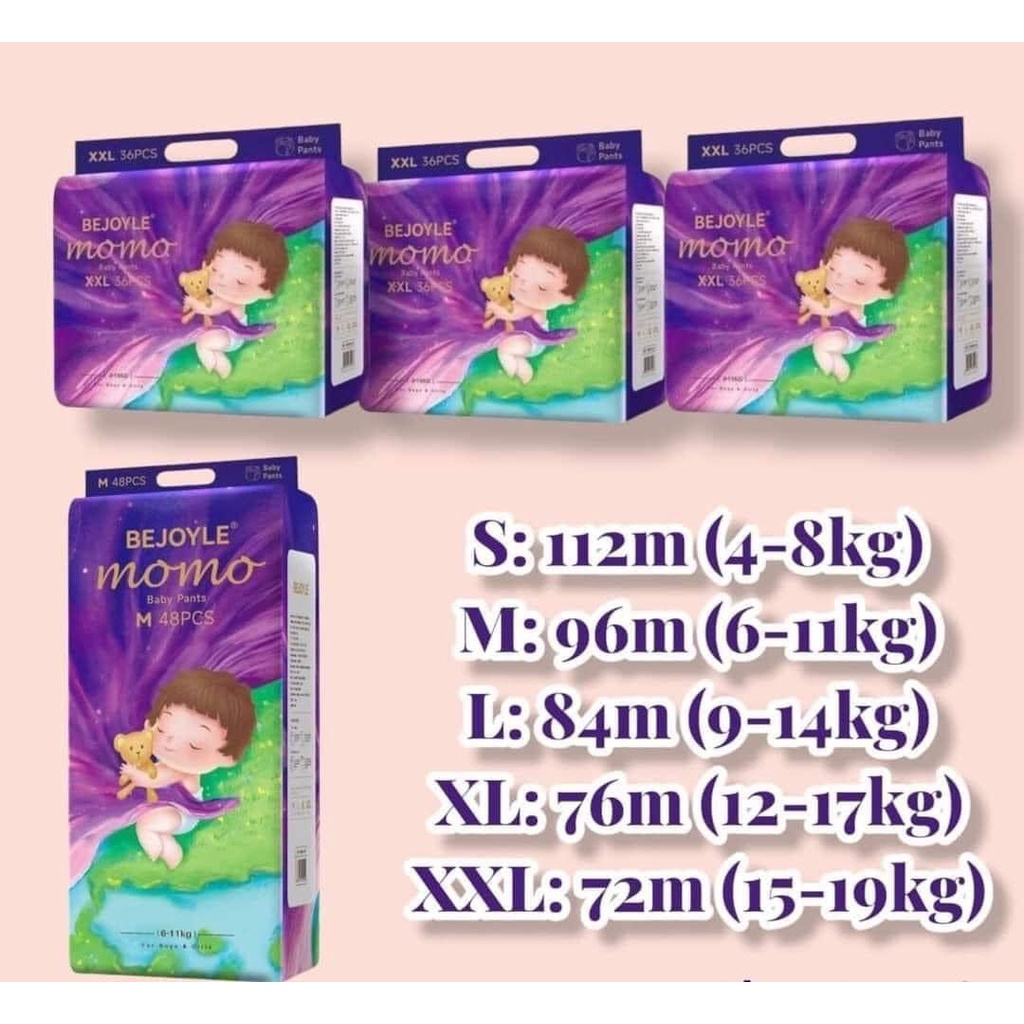 Tã Bỉm Bejoyle Plus/Xanh/Momo/Diamond Dán/Quần S120/M96/L90/XL78/XXL66/XXXL54
