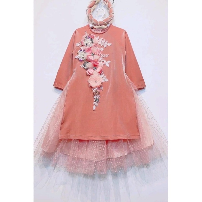 Áo dài cách tân kèm phụ kiện cho bé gái🎀chất liệu nhung cao cấp🎀đủ size cho bé từ 10-35kg