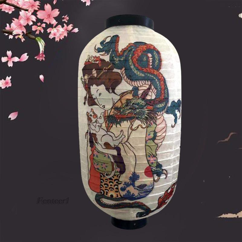 Đèn lồng bằng vải satin thiết kế theo phong cách Nhật Bản trang trí ngoài trời cỡ 20x35cm