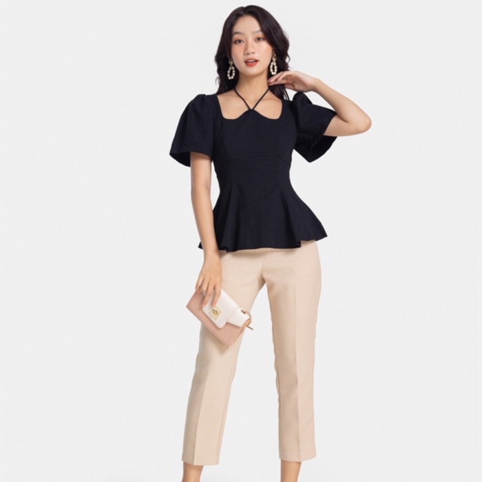 Áo kiểu nữ cổ yếm HNOSS nhún eo tay phồng HNAKI047